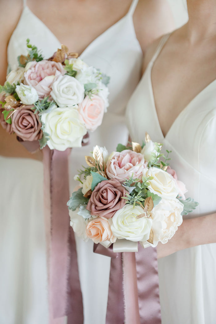 Round Bridesmaid Bouquets in Dusty Rose & Cream - Image 2