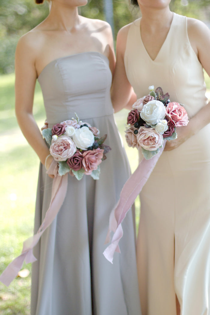 Set of 4 | 7" Bridesmaid Bouquets in Dusty Rose & Mauve