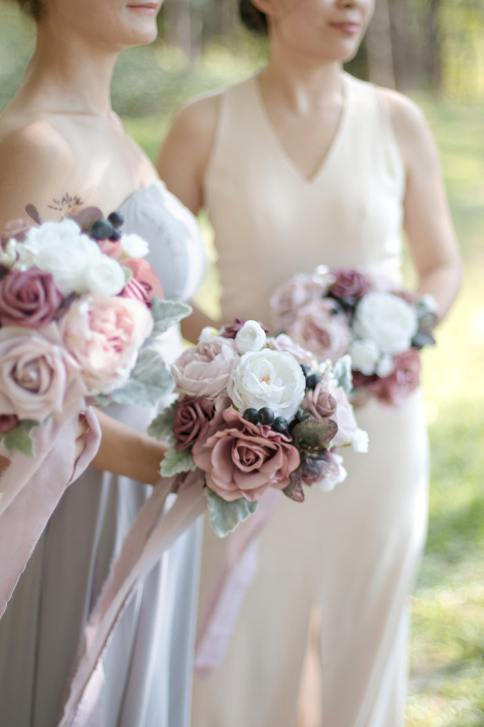 Set of 4 | 7" Bridesmaid Bouquets in Dusty Rose & Mauve
