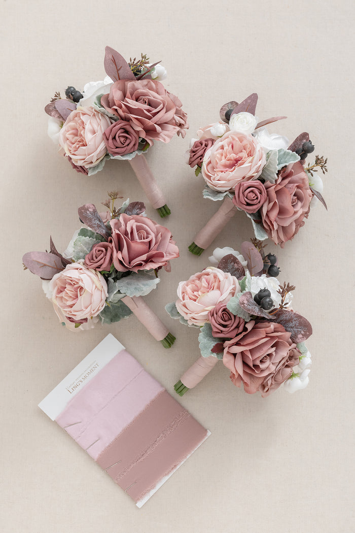 Set of 4 | 7" Bridesmaid Bouquets in Dusty Rose & Mauve
