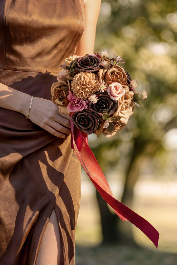 Set of 4 | 7" Bridesmaid Bouquets in Earth Brown & Black Baccara