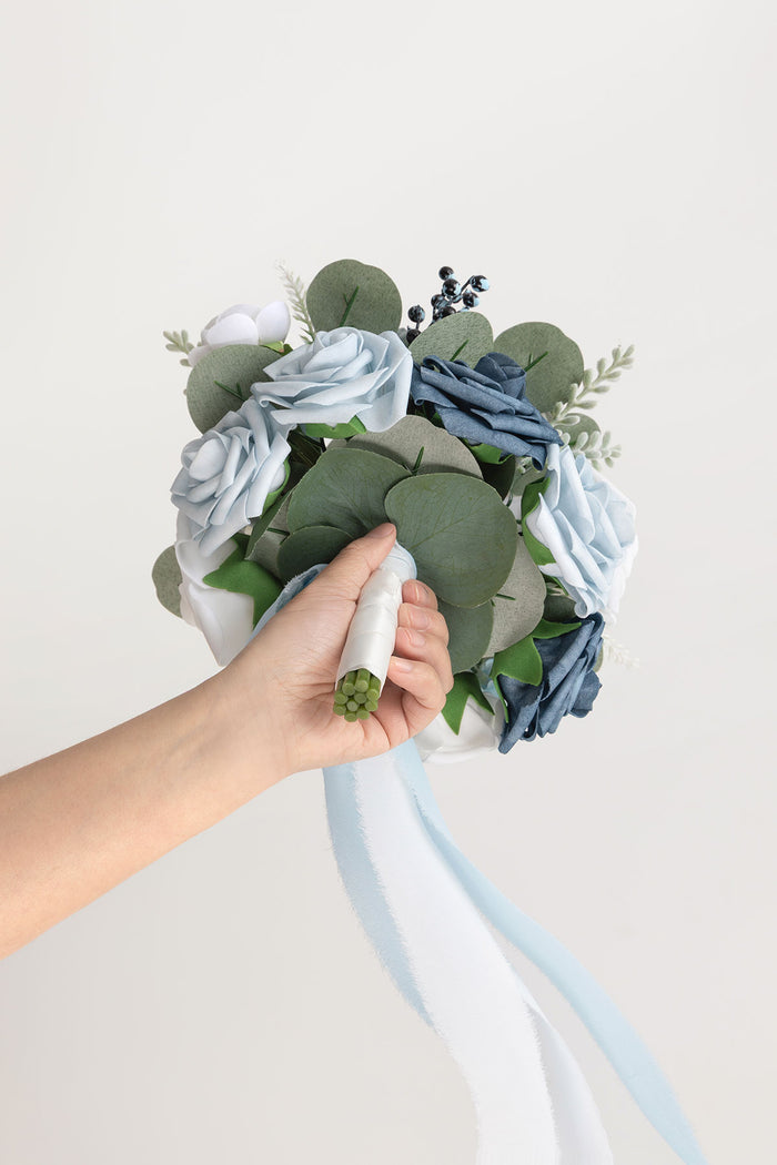 Set of 4 | 7" Bridesmaid Bouquets in Romantic Dusty Blue