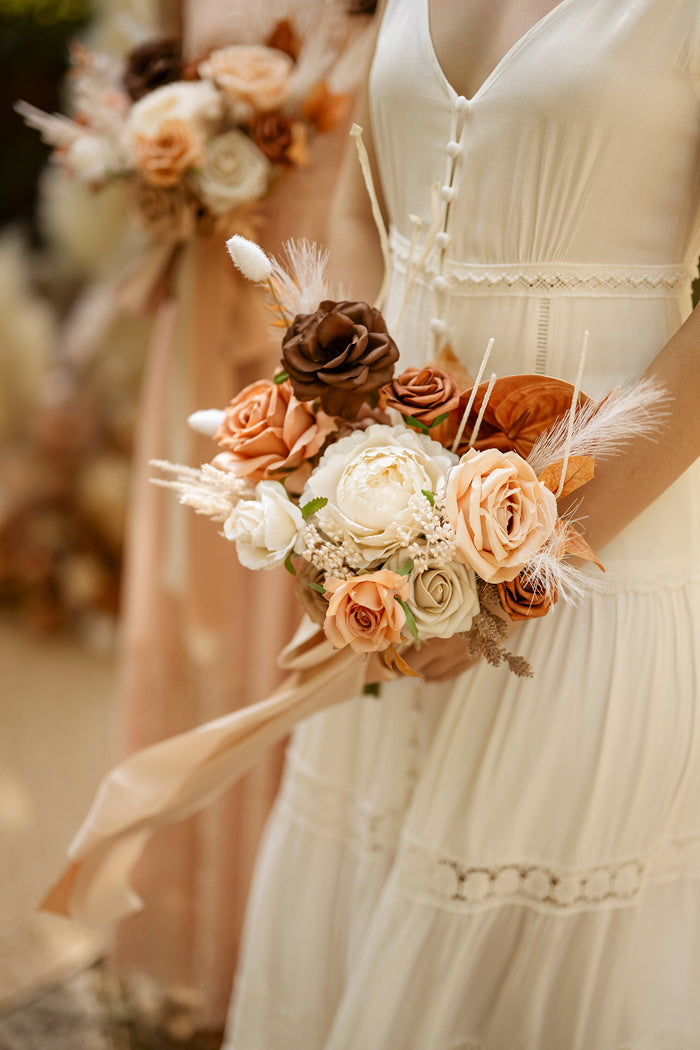 Set of 4 | 7" Bridesmaid Bouquets in Rust & Sepia