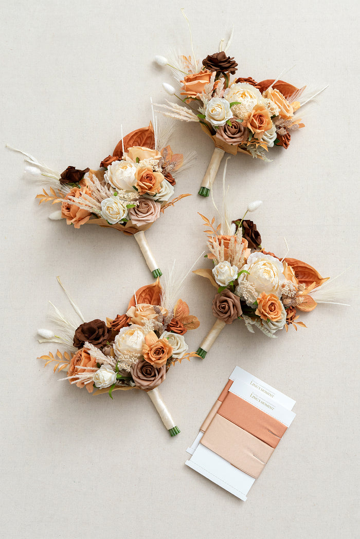 Set of 4 | 7" Bridesmaid Bouquets in Rust & Sepia