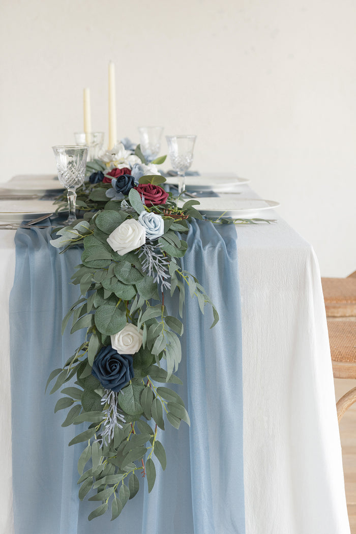 Table Linens in Dusty Blue and Navy - Image 12