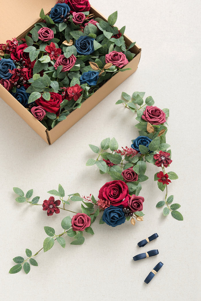 1.8ft Flower Garlands in Burgundy & Navy - Image 4