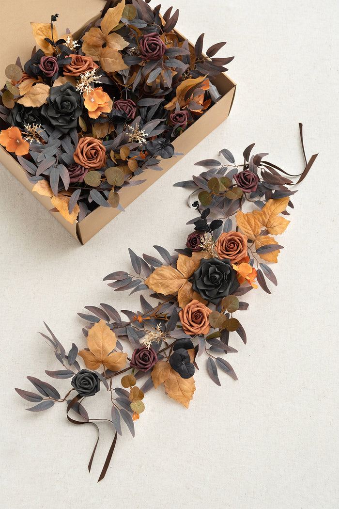 2ft Flower Garlands in Black & Pumpkin Orange - Image 3