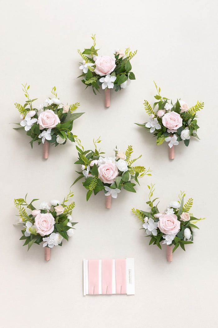 Set of 6 | 7" Bridesmaid Posy in Blush & White
