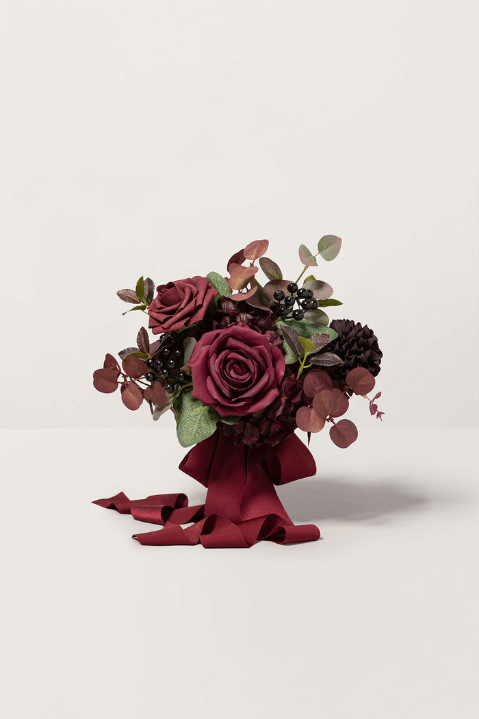 Set of 6 | 7" Bridesmaid Posy in Burgundy & Black Baccara