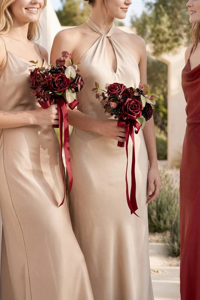 Set of 6 | 7" Bridesmaid Posy in Burgundy & Black Baccara