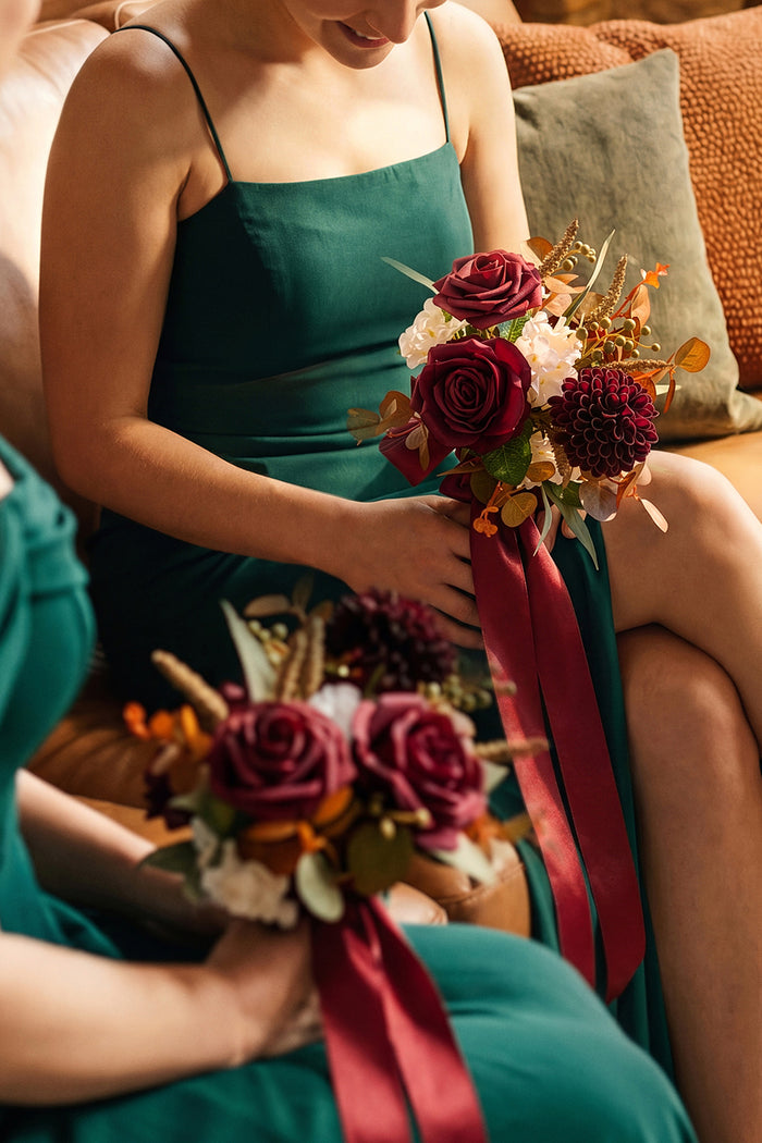 Set of 6 | 7" Bridesmaid Posy in Burgundy & Burnt Orange