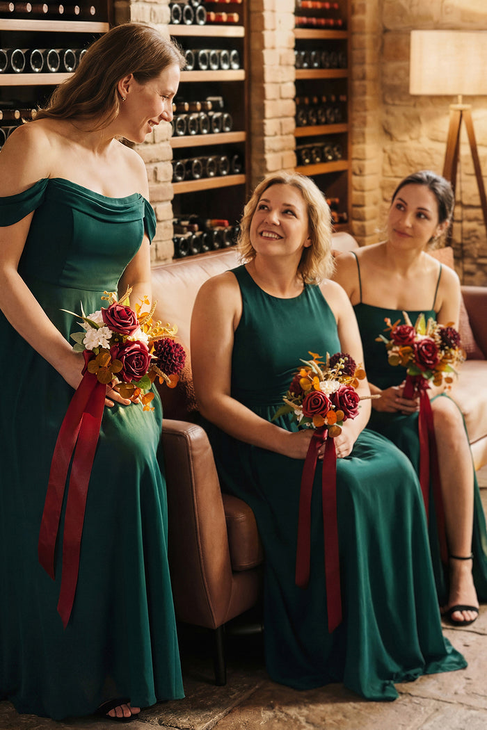 Set of 6 | 7" Bridesmaid Posy in Burgundy & Burnt Orange