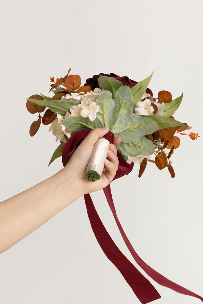 Set of 6 | 7" Bridesmaid Posy in Burgundy & Burnt Orange