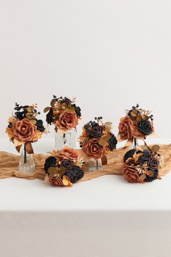 Mini Premade Flower Centerpiece Set in Black & Pumpkin Orange - Image 2