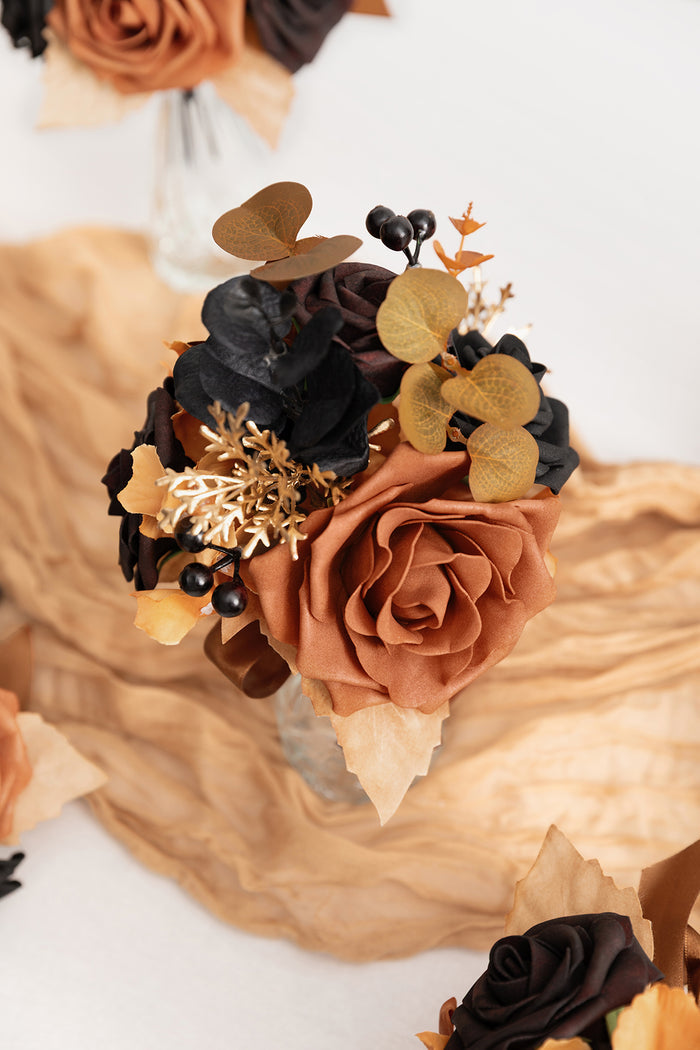 Mini Premade Flower Centerpiece Set in Black & Pumpkin Orange - Image 3