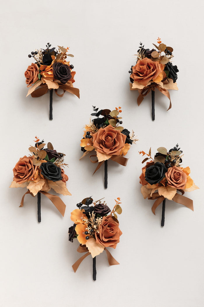 Mini Premade Flower Centerpiece Set in Black & Pumpkin Orange - Image 4