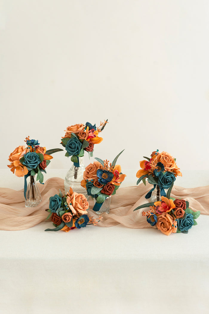 Mini Ready-to-Use Flower Centerpiece Set in Dark Teal & Burnt Orange - Image 2