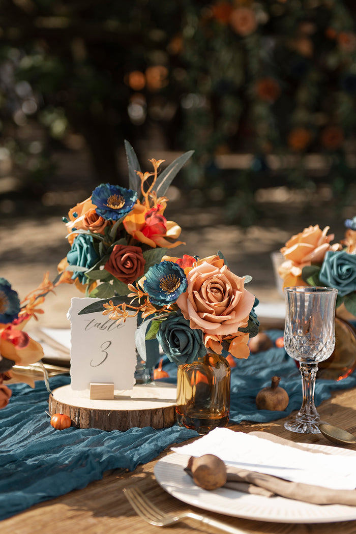 Mini Ready-to-Use Flower Centerpiece Set in Dark Teal & Burnt Orange - Image 3