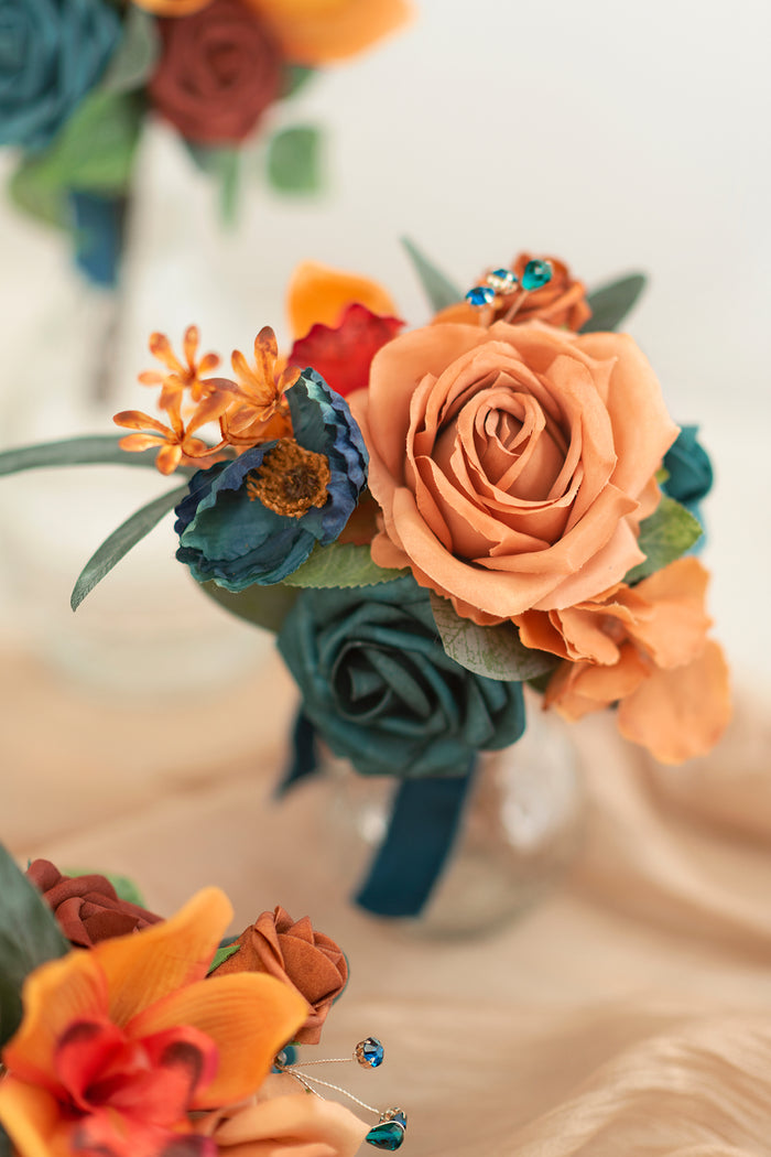 Mini Ready-to-Use Flower Centerpiece Set in Dark Teal & Burnt Orange - Image 4