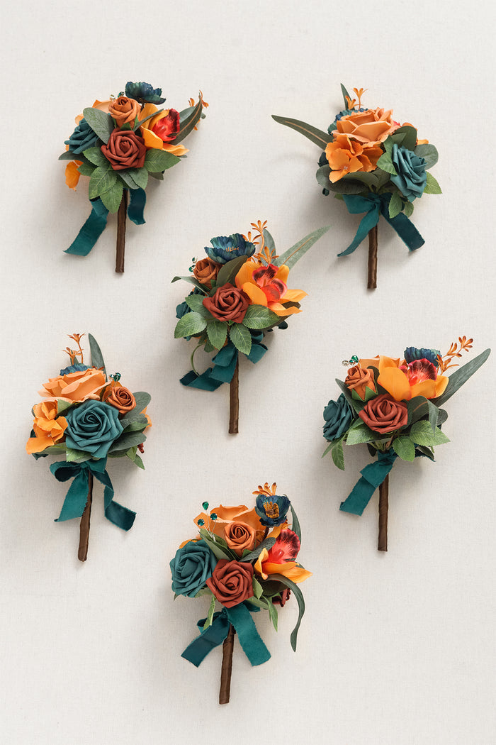 Mini Ready-to-Use Flower Centerpiece Set in Dark Teal & Burnt Orange - Image 5
