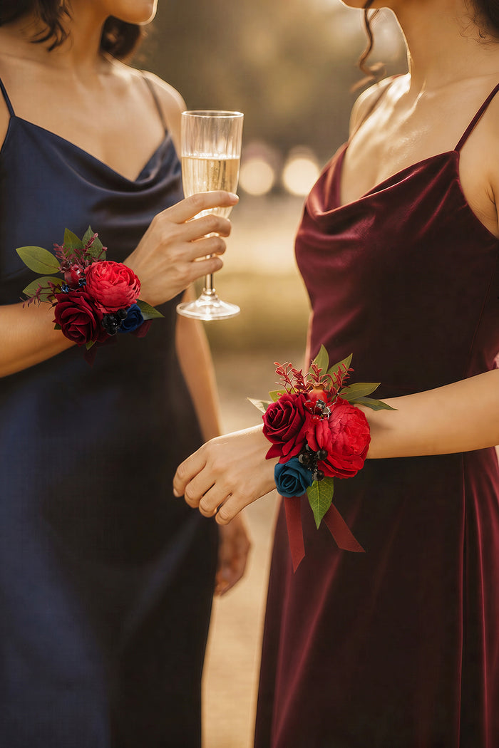 Set of 6 | Wrist Corsages in Burgundy & Navy | Clearance