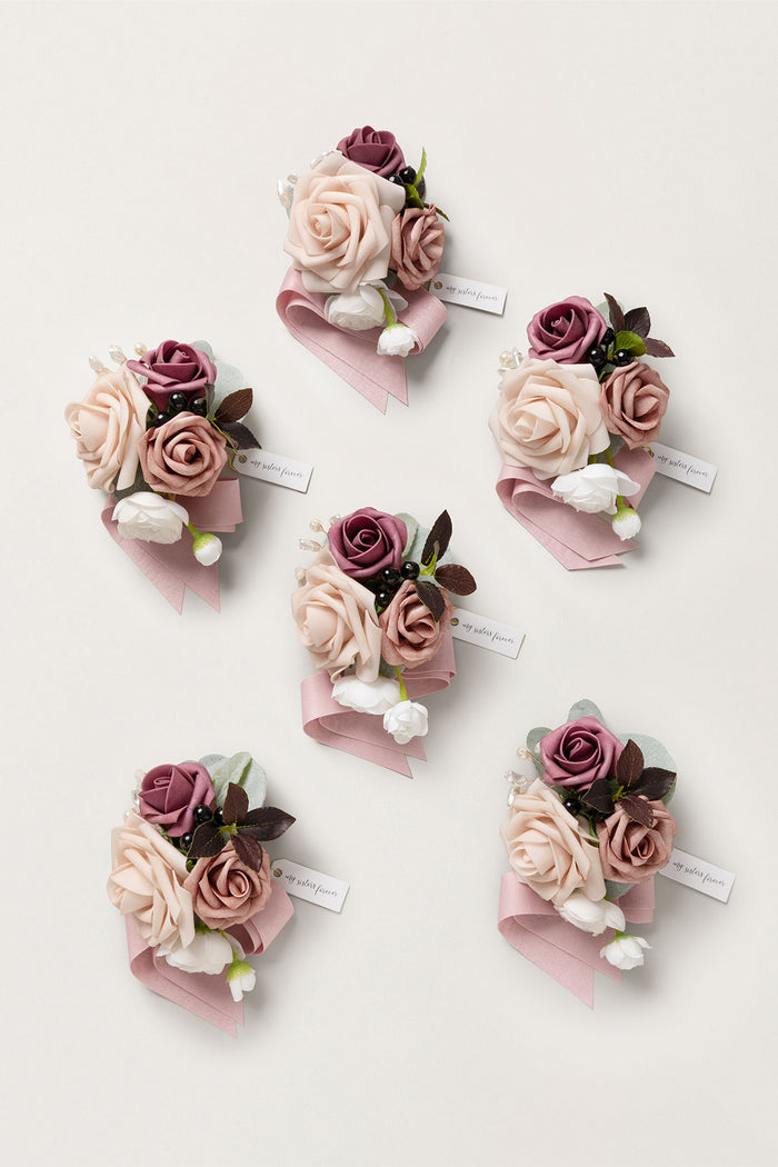 Set of 6 | Wrist Corsages in Dusty Rose & Mauve | Clearance