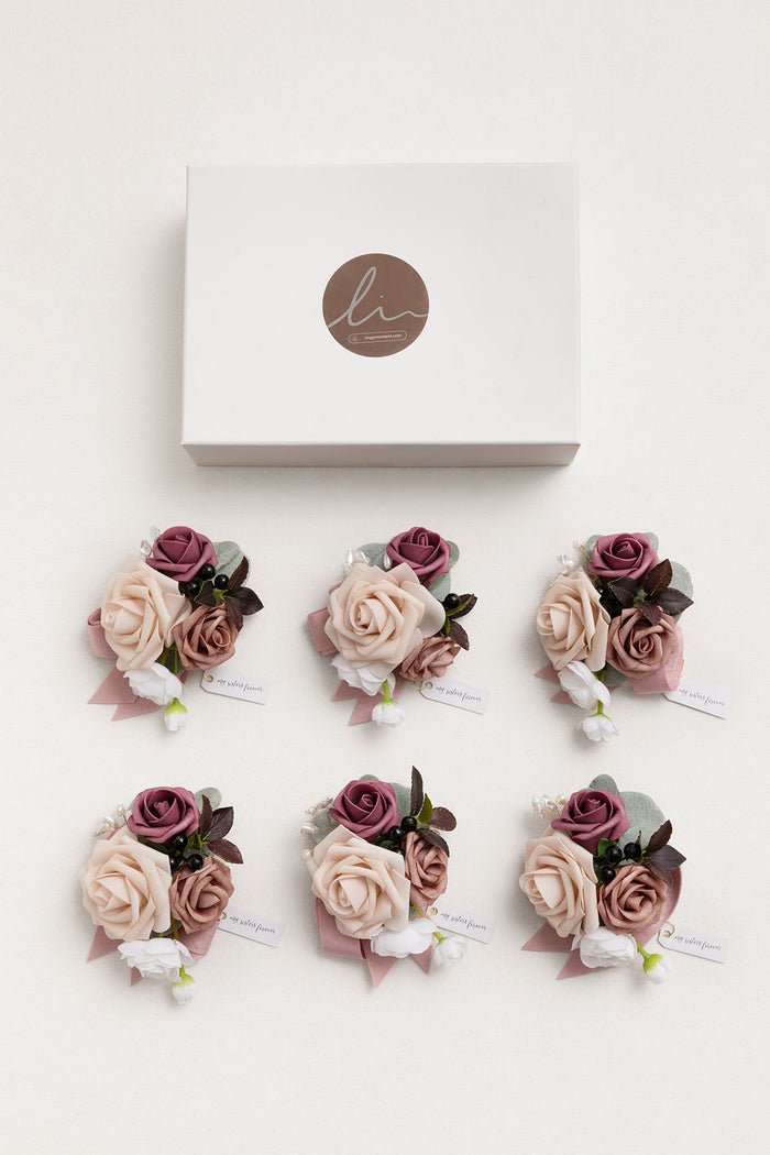 Set of 6 | Wrist Corsages in Dusty Rose & Mauve | Clearance