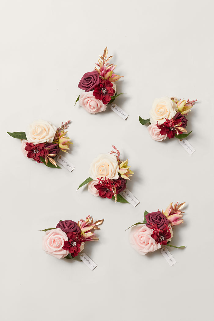 Set of 6 | Wrist Corsages in Romantic Marsala