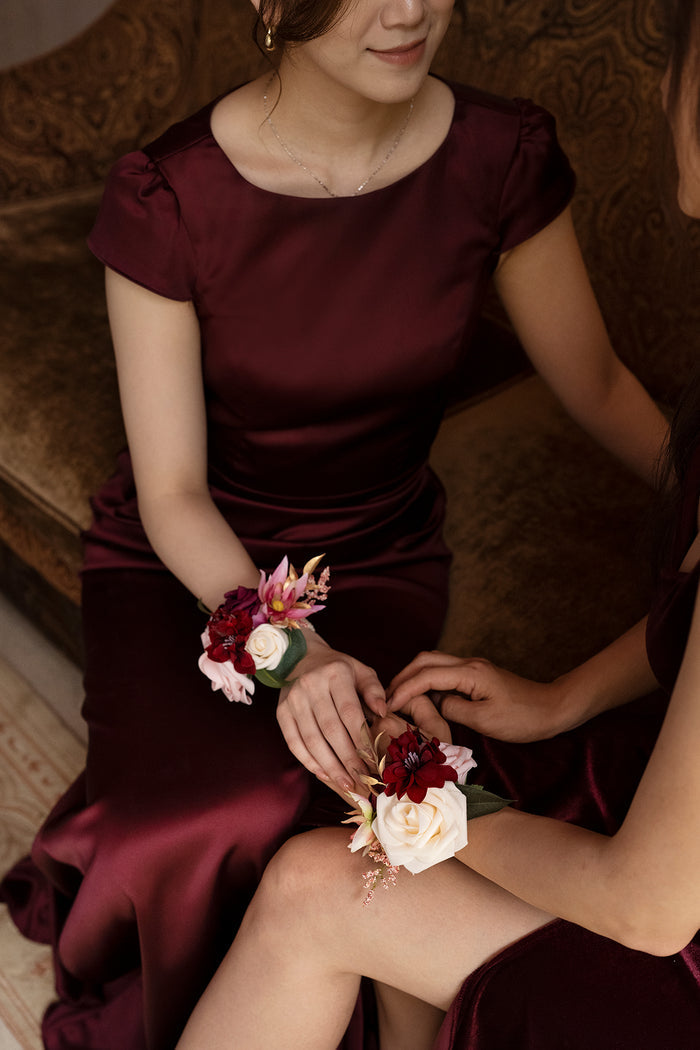 Set of 6 | Wrist Corsages in Romantic Marsala