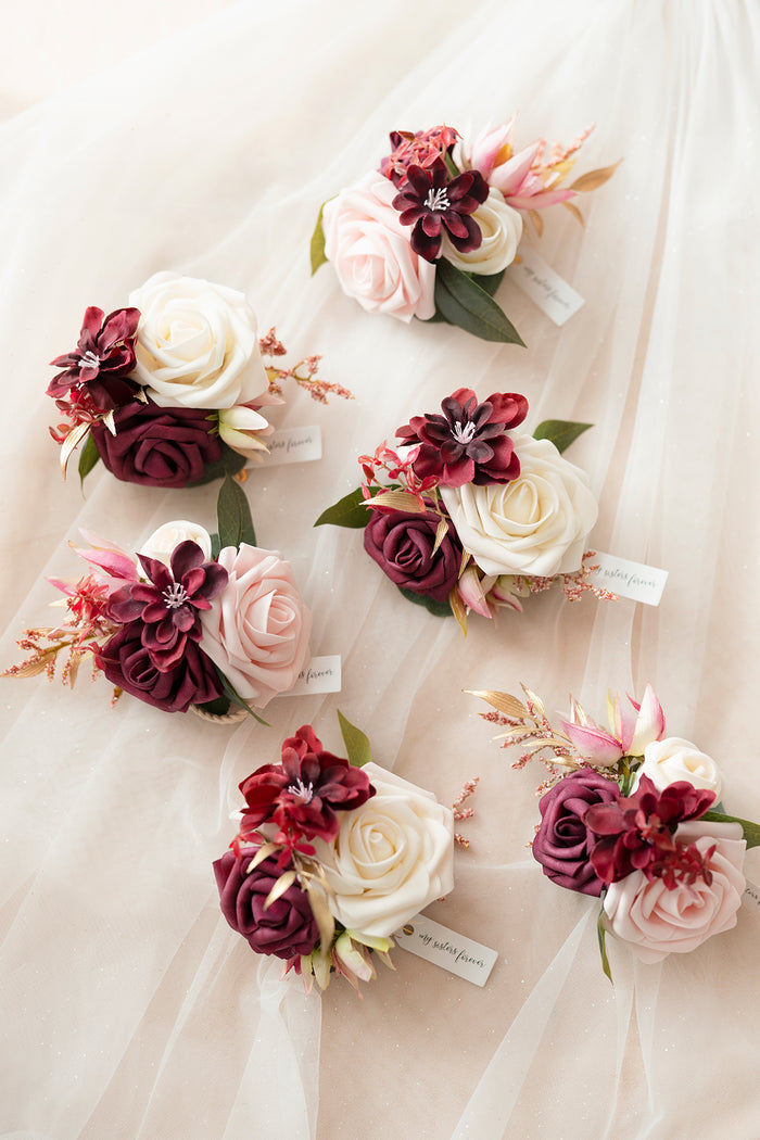Set of 6 | Wrist Corsages in Romantic Marsala