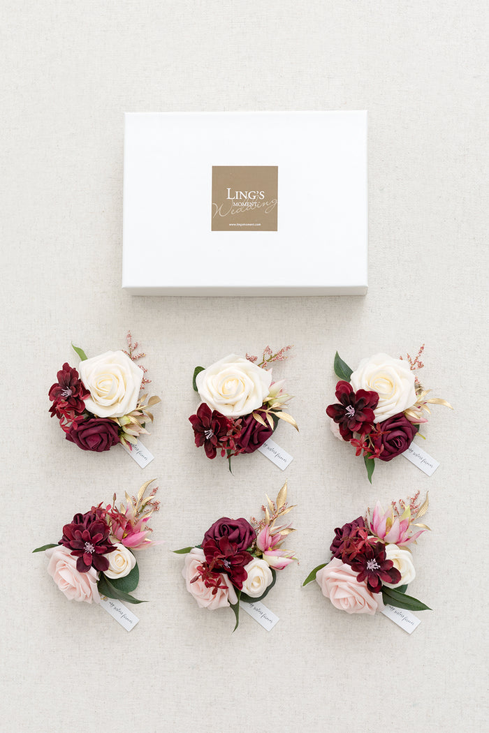 Set of 6 | Wrist Corsages in Romantic Marsala