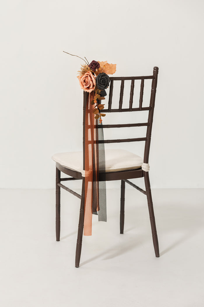 Wedding Aisle Decoration Pew Flowers in Black & Pumpkin Orange | Clearance