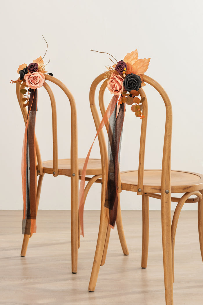 Wedding Aisle Decoration Pew Flowers in Black & Pumpkin Orange | Clearance - Image 2