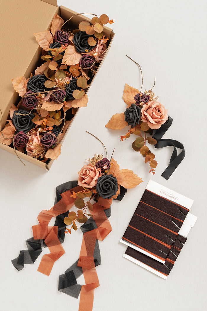 Wedding Aisle Decoration Pew Flowers in Black & Pumpkin Orange | Clearance - Image 5