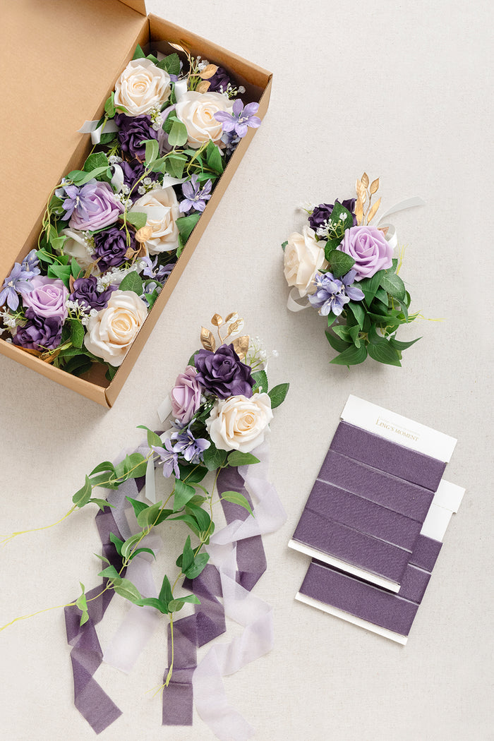 Wedding Aisle Decoration Pew Flowers in Lilac & Gold - Image 4