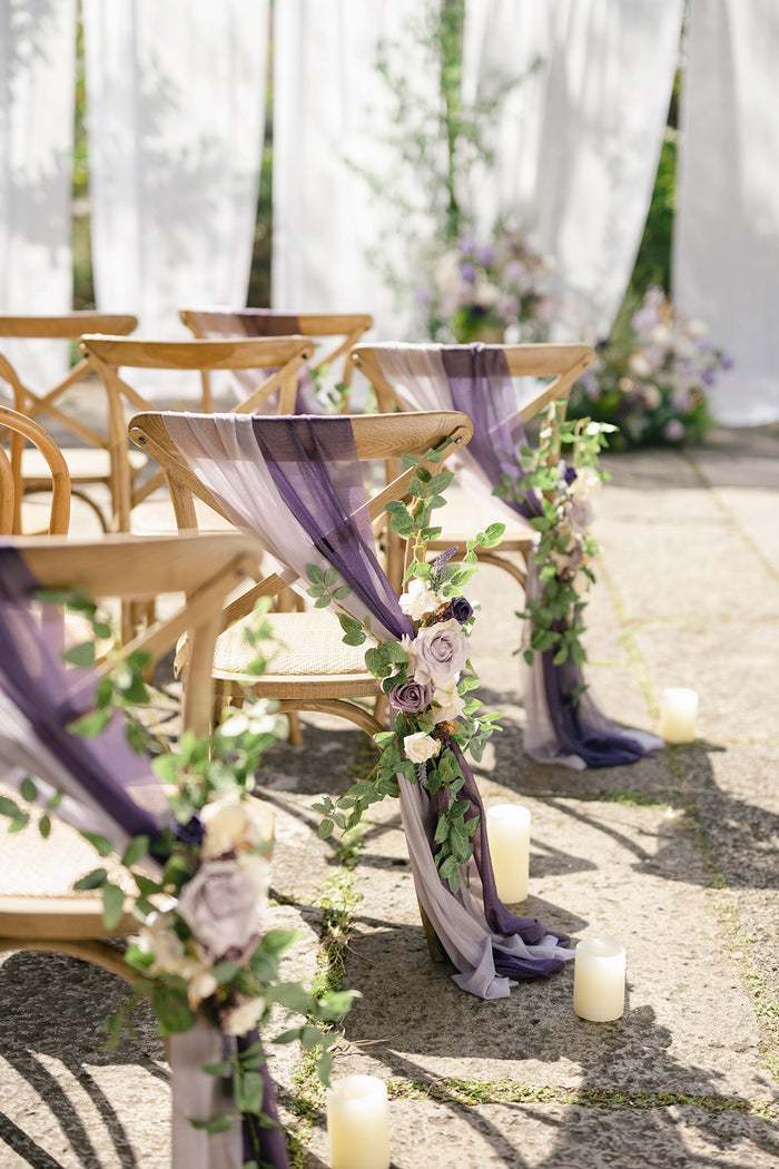 Wedding Aisle Chair Flower Decoration in Lilac & Gold - Image 6