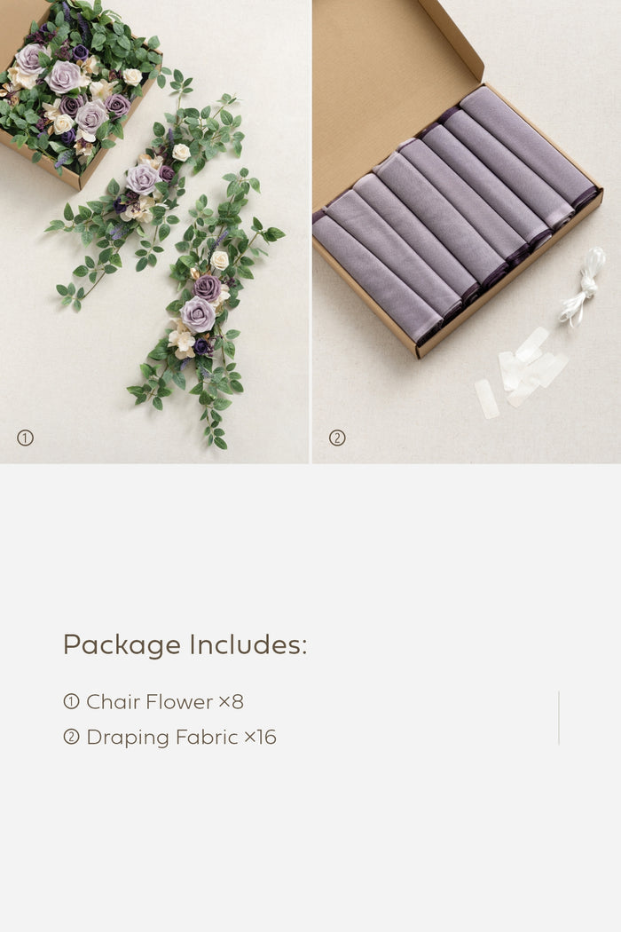 Wedding Aisle Chair Flower Decoration in Lilac & Gold - Image 11