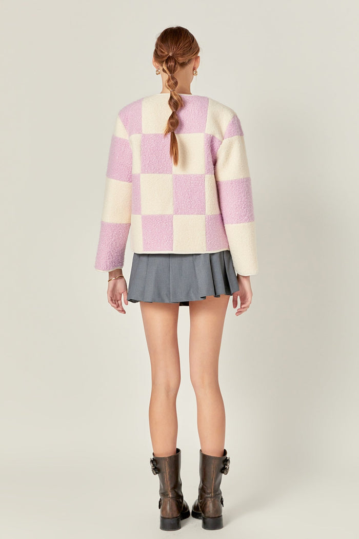 Shearling Check Cardigan
