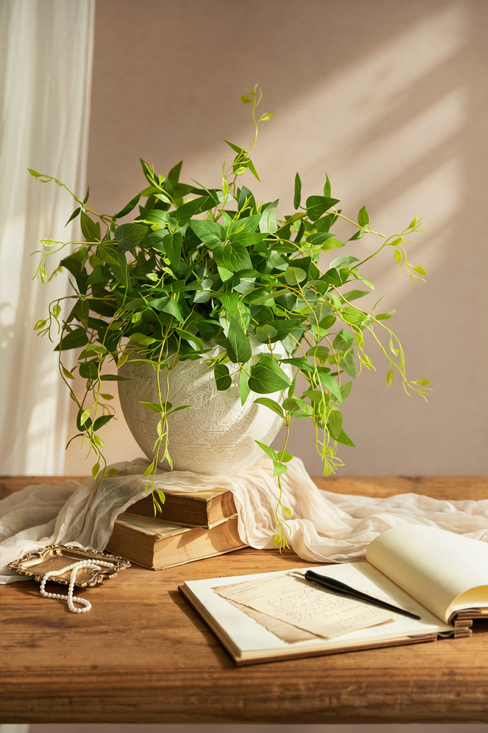 Silk Clematis Leaves Hanging Bush