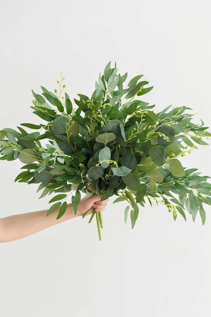 Silver Dollar Eucalyptus and Willow Leaf Spray