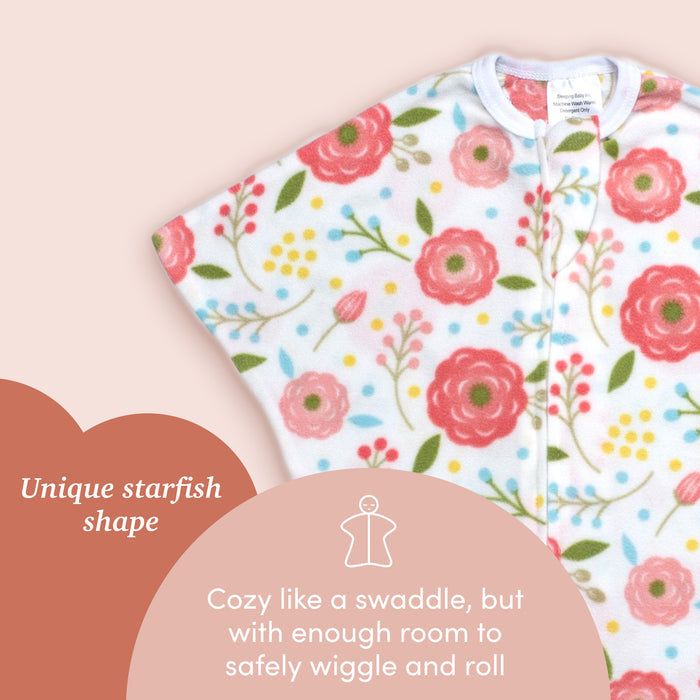 Sleeping Baby Pink Poppy Zipadee-Zip Swaddle Transition - Fleece - Blooming Baby