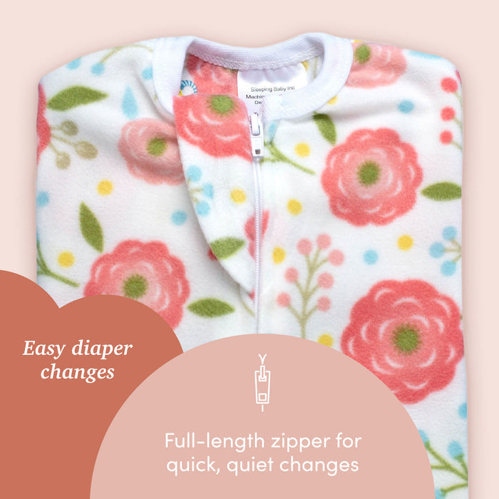 Sleeping Baby Pink Poppy Zipadee-Zip Swaddle Transition - Fleece - Blooming Baby
