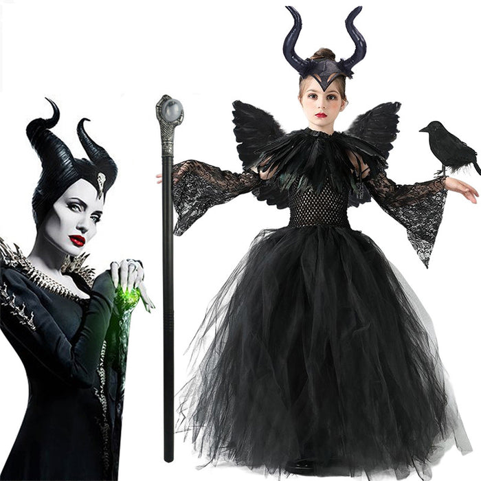 Skirt + lace sleeve + headband + Wings + feather shawl + Crow + Scepter / S (90cm-110cm)