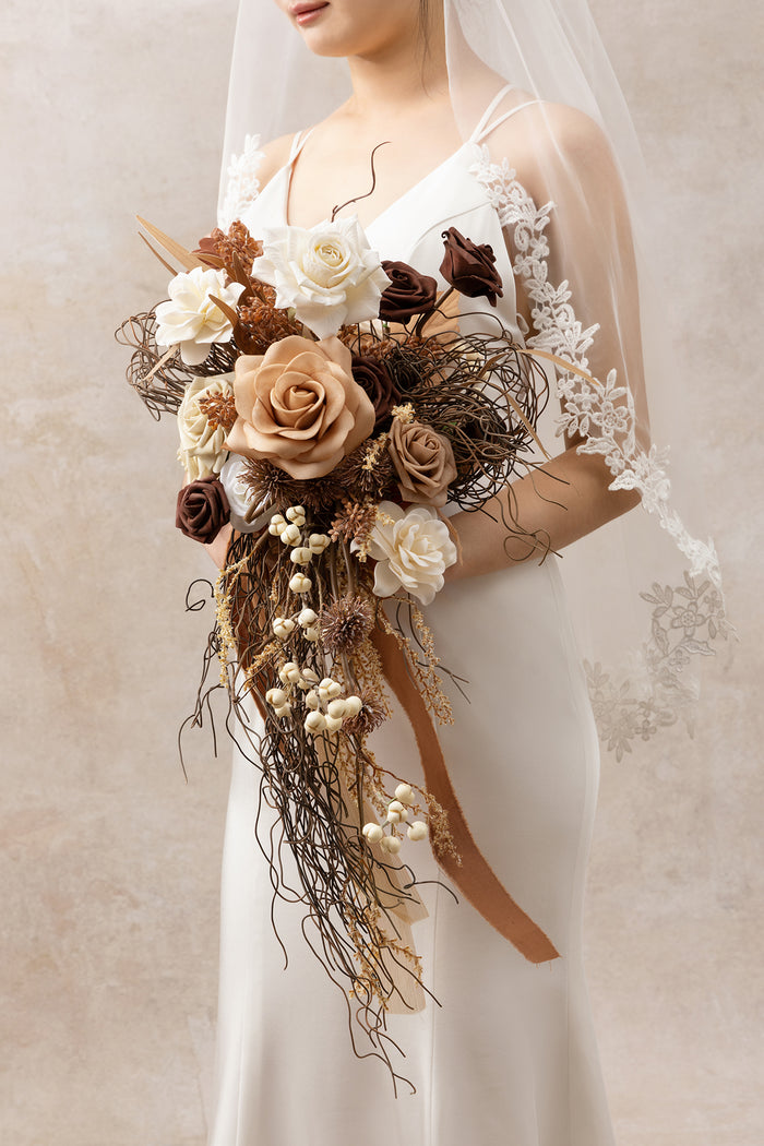 Small Cascade Bridal Bouquet in Beige Raw Serenity - Image 2