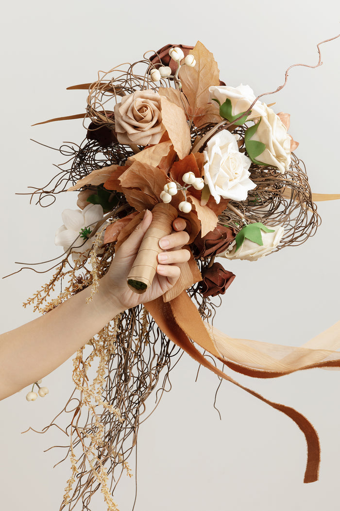 Small Cascade Bridal Bouquet in Beige Raw Serenity - Image 6