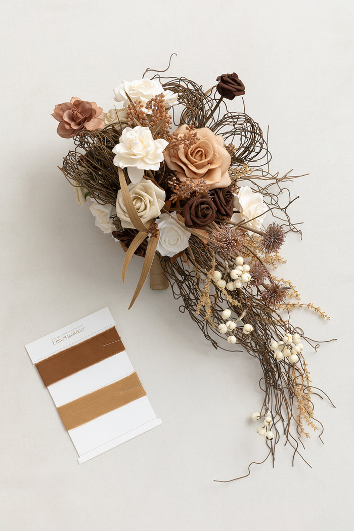 Small Cascade Bridal Bouquet in Beige Raw Serenity - Image 7