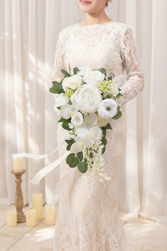Small Cascade Bridal Bouquet in Natural Whites