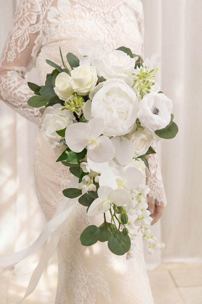 Small Cascade Bridal Bouquet in Natural Whites