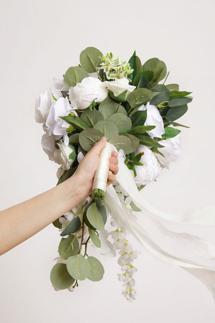 Small Cascade Bridal Bouquet in Natural Whites
