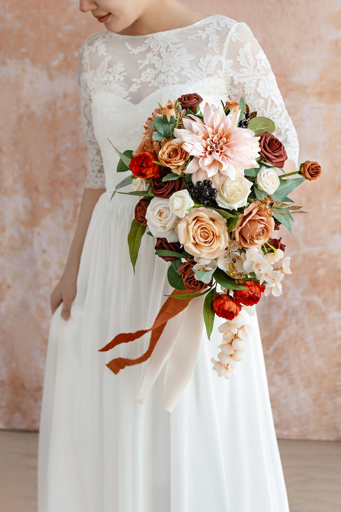 Small Cascade Bridal Bouquet in Sunset Terracotta - Image 2